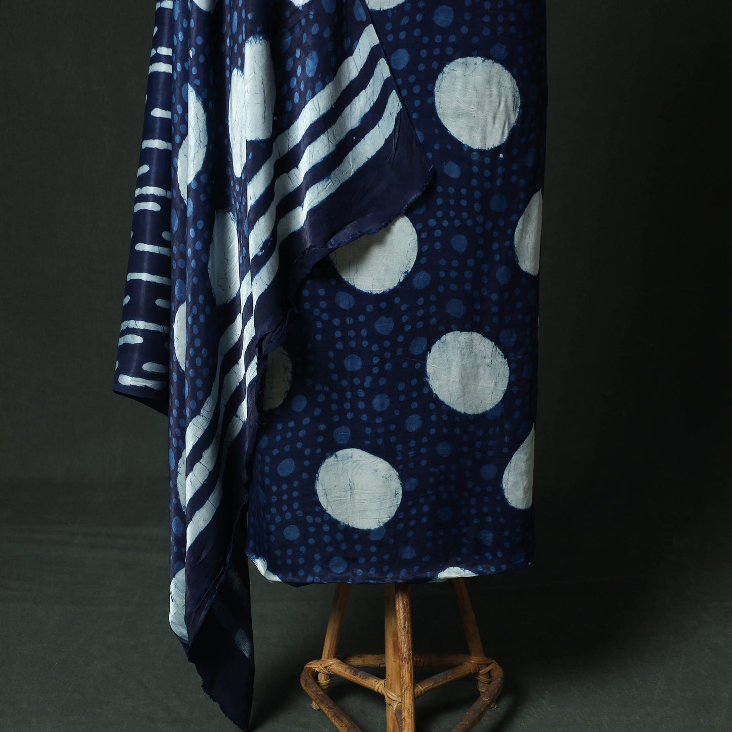Blue - Bagru Vanaspati Block Print Modal Silk Lace Handwork 2pc Unstitched Dress Material Kurta Set 11