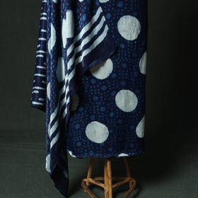 Blue - Bagru Vanaspati Block Print Modal Silk Lace Handwork 2pc Unstitched Dress Material Kurta Set 11