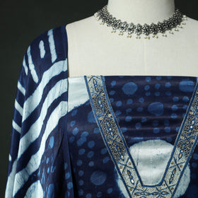 Blue - Bagru Vanaspati Block Print Modal Silk Lace Handwork 2pc Unstitched Dress Material Kurta Set 11