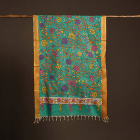 Srikalahasti Pen Work Kalamkari Bangalore Silk Floral Handpainted Dupatta 30