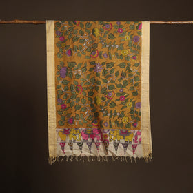 Srikalahasti Pen Work Kalamkari Bangalore Silk Floral Handpainted Dupatta 29