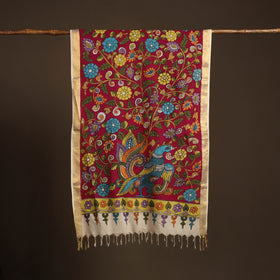 Srikalahasti Pen Work Kalamkari Bangalore Silk Floral Handpainted Dupatta 27