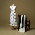 White - Pochampally Ikat Handloom Cotton 3pc Unstitched Dress Material 01