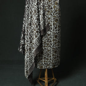 Brown - Bagru Vanaspati Block Print Modal Silk Lace Handwork 2pc Unstitched Dress Material Kurta Set 12