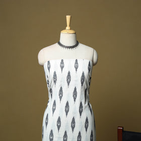 White - Pochampally Ikat Handloom Cotton 3pc Unstitched Dress Material 01