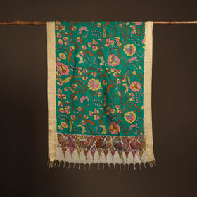 Srikalahasti Pen Work Kalamkari Bangalore Silk Floral Handpainted Dupatta 23