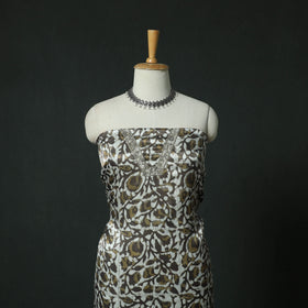 Brown - Bagru Vanaspati Block Print Modal Silk Lace Handwork 2pc Unstitched Dress Material Kurta Set 12
