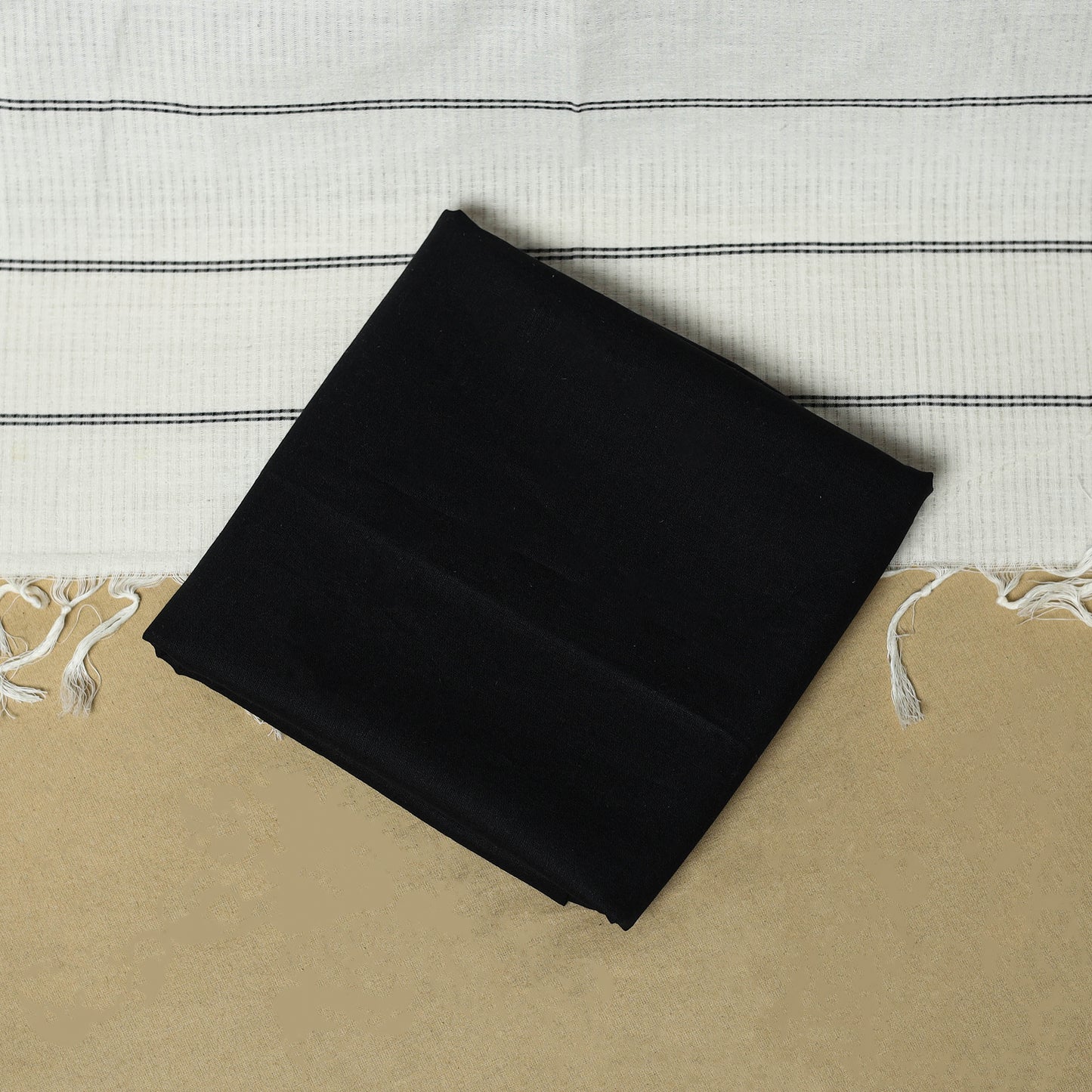 White - Pochampally Ikat Handloom Cotton 3pc Unstitched Dress Material 01