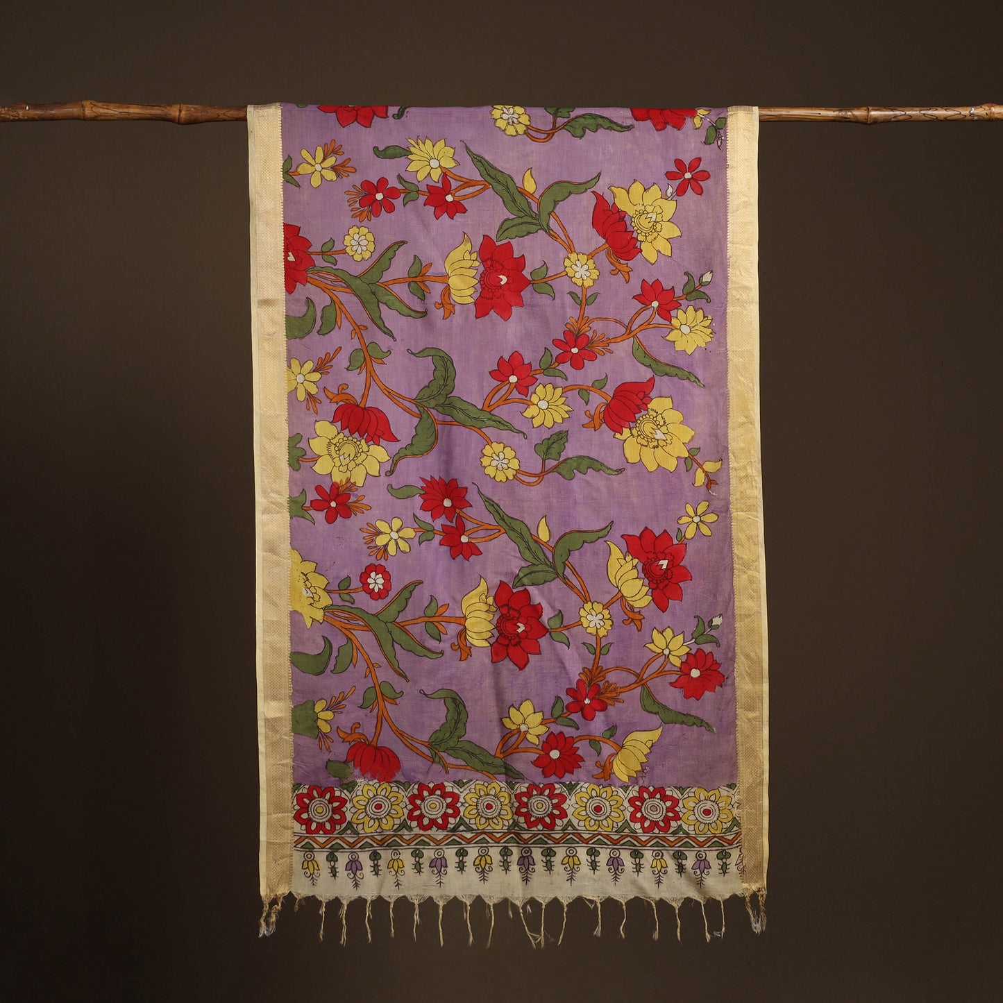 Srikalahasti Pen Work Kalamkari Bangalore Silk Floral Handpainted Dupatta 20