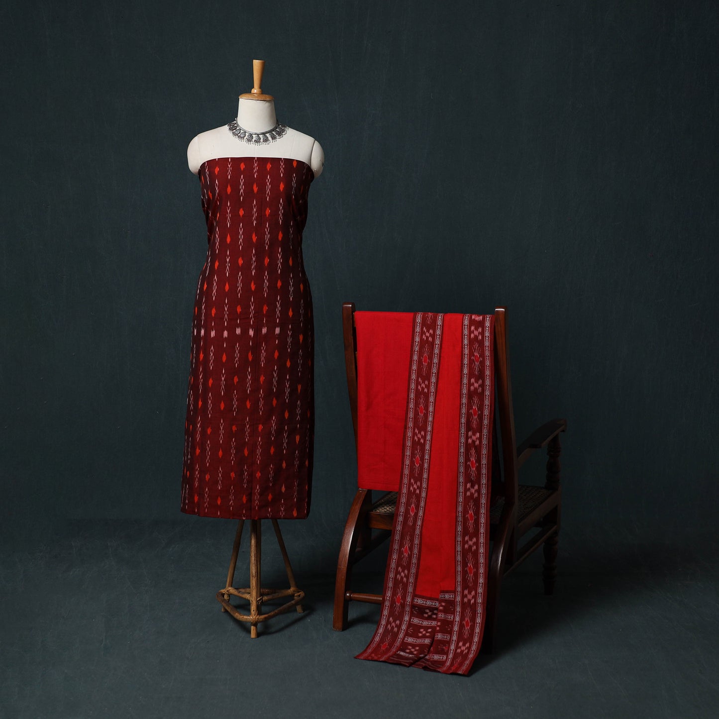 Handloom Cotton 3pc Unstitched Sambalpuri Ikat Dress Material Suit Set 10
