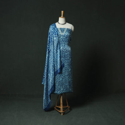 Bagru Vanaspati Block Print Modal Silk Lace Handwork 2pc Unstitched Dress Material Kurta Set 13