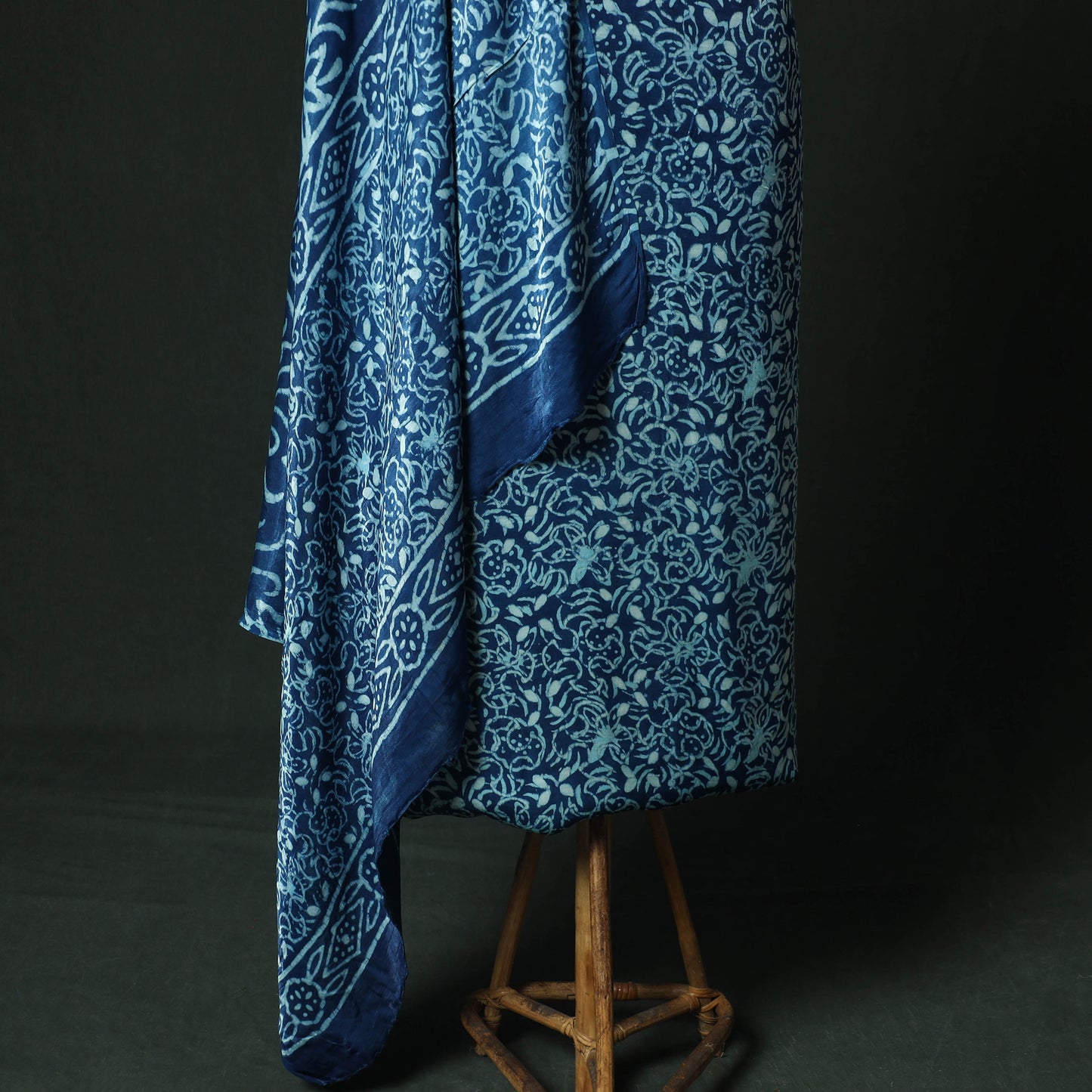 Blue - Bagru Vanaspati Block Print Modal Silk Lace Handwork 2pc Unstitched Dress Material Kurta Set 13