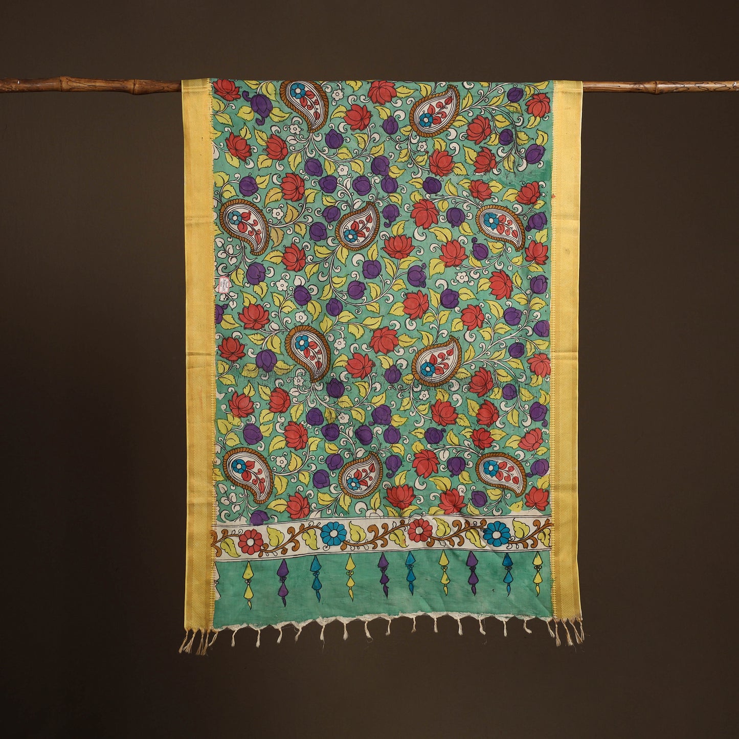 Srikalahasti Pen Work Kalamkari Bangalore Silk Floral Handpainted Dupatta 18