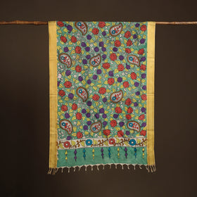Srikalahasti Pen Work Kalamkari Bangalore Silk Floral Handpainted Dupatta 18