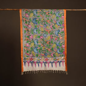 Srikalahasti Pen Work Kalamkari Bangalore Silk Floral Handpainted Dupatta 17