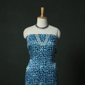 Blue - Bagru Vanaspati Block Print Modal Silk Lace Handwork 2pc Unstitched Dress Material Kurta Set 13