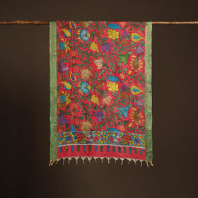 Srikalahasti Pen Work Kalamkari Bangalore Silk Floral Handpainted Dupatta 14