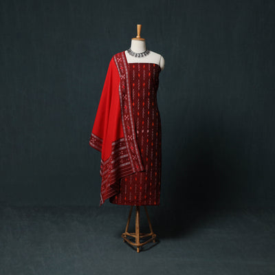 Handloom Cotton 3pc Unstitched Sambalpuri Ikat Dress Material Suit Set 10