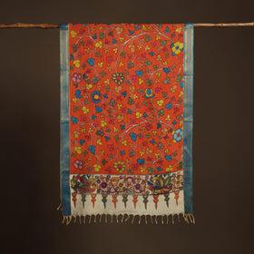 Srikalahasti Pen Work Kalamkari Bangalore Silk Floral Handpainted Dupatta 12