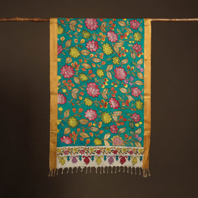 Srikalahasti Pen Work Kalamkari Bangalore Silk Floral Handpainted Dupatta 11