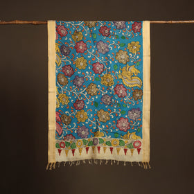 Srikalahasti Pen Work Kalamkari Bangalore Silk Floral Handpainted Dupatta 10