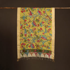 Srikalahasti Pen Work Kalamkari Bangalore Silk Floral Handpainted Dupatta 08