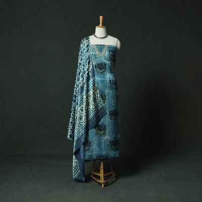 Bagru Vanaspati Block Print Modal Silk Lace Handwork 2pc Unstitched Dress Material Kurta Set 16
