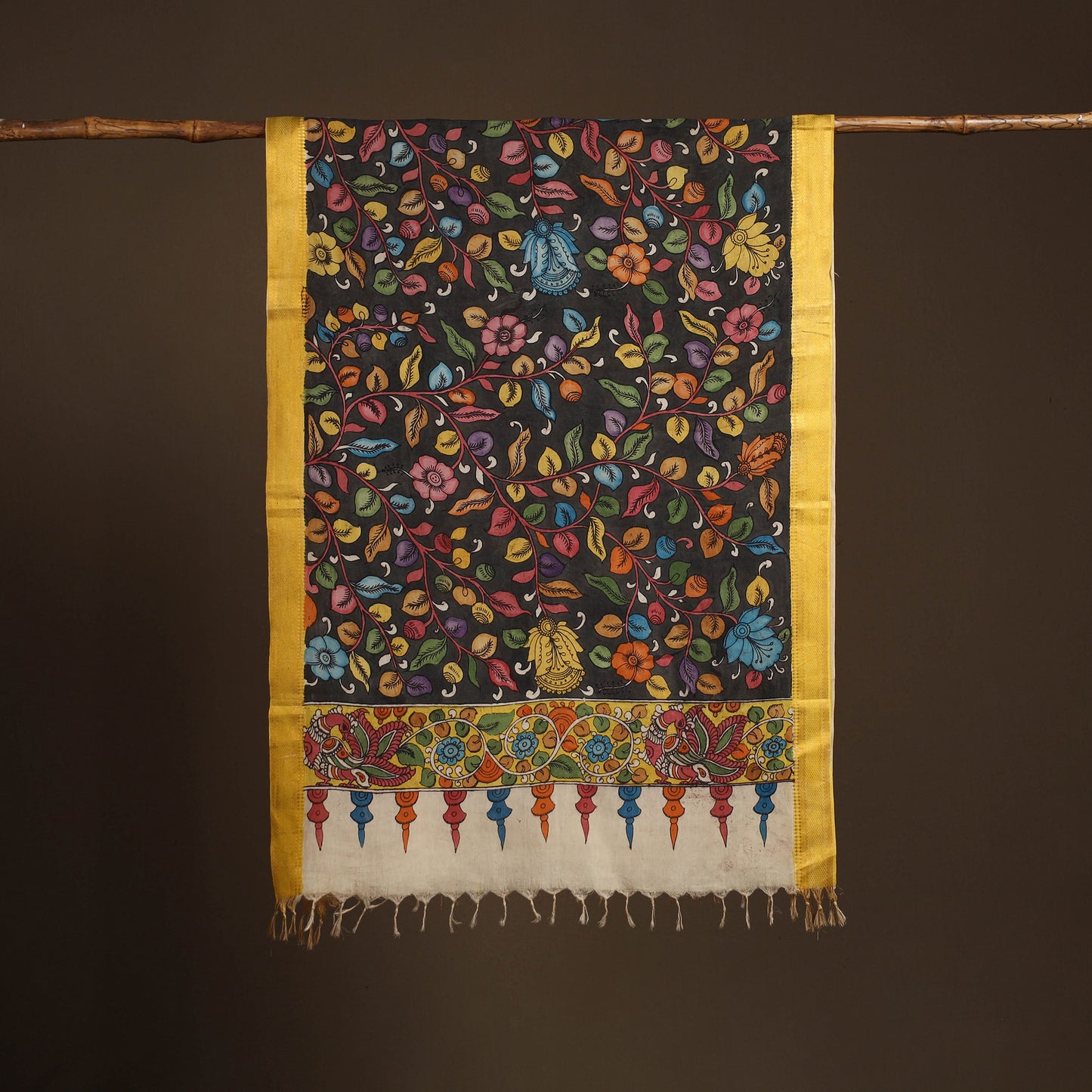 Srikalahasti Pen Work Kalamkari Bangalore Silk Floral Handpainted Dupatta 06