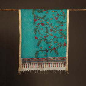 Srikalahasti Pen Work Kalamkari Bangalore Silk Floral Handpainted Dupatta 05