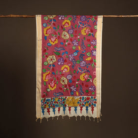 Srikalahasti Pen Work Kalamkari Bangalore Silk Floral Handpainted Dupatta 04