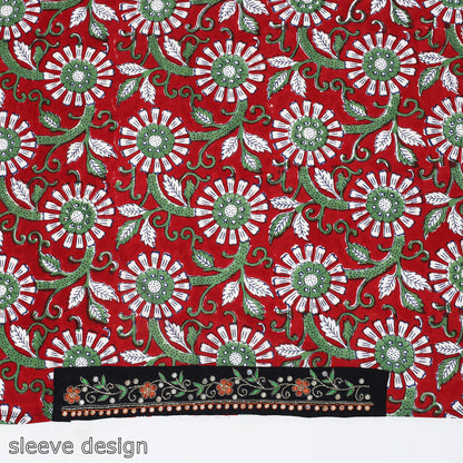 Red - Zardozi Hand Embroidered Sanganeri Cotton Blouse Piece