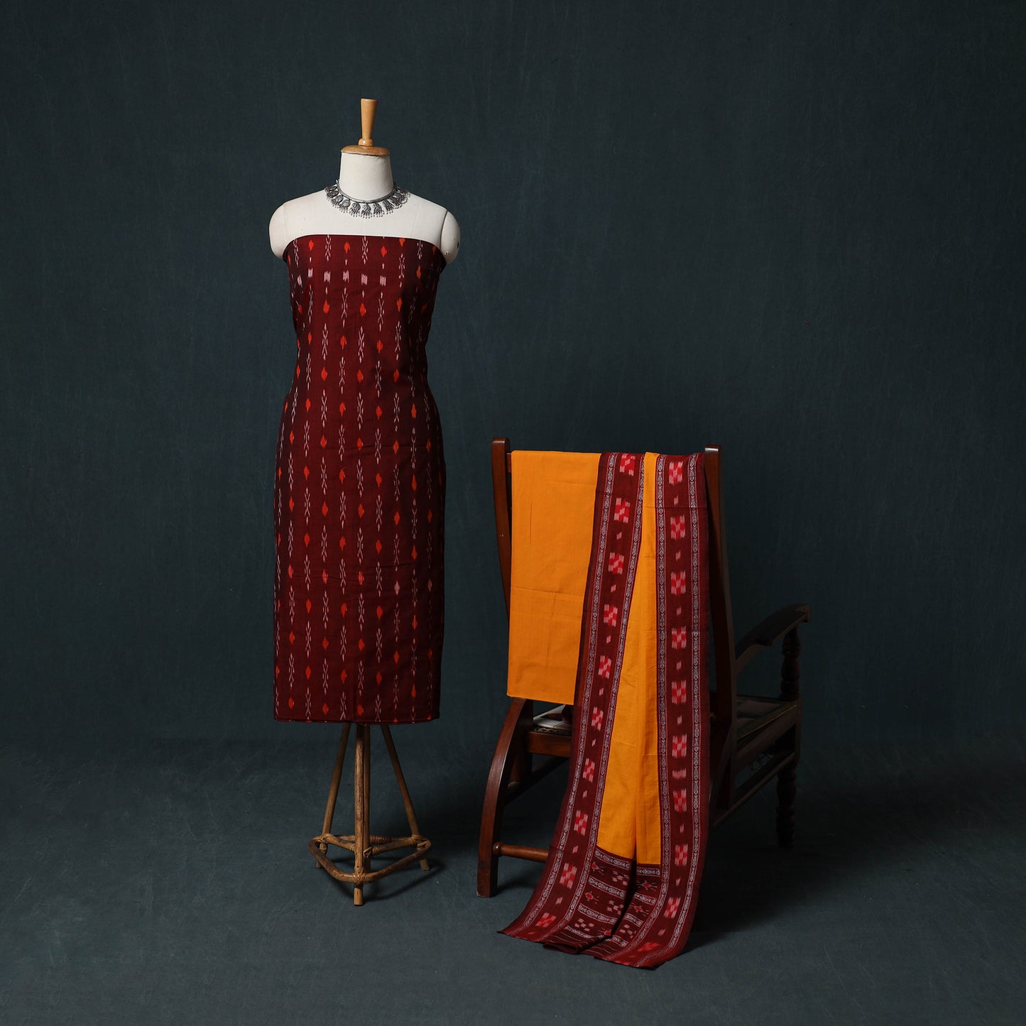 Handloom Cotton 3pc Unstitched Sambalpuri Ikat Dress Material Suit Set 13