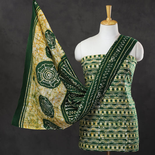 Green - 3pc Cotton Kutch Batik Print Dress Material 25