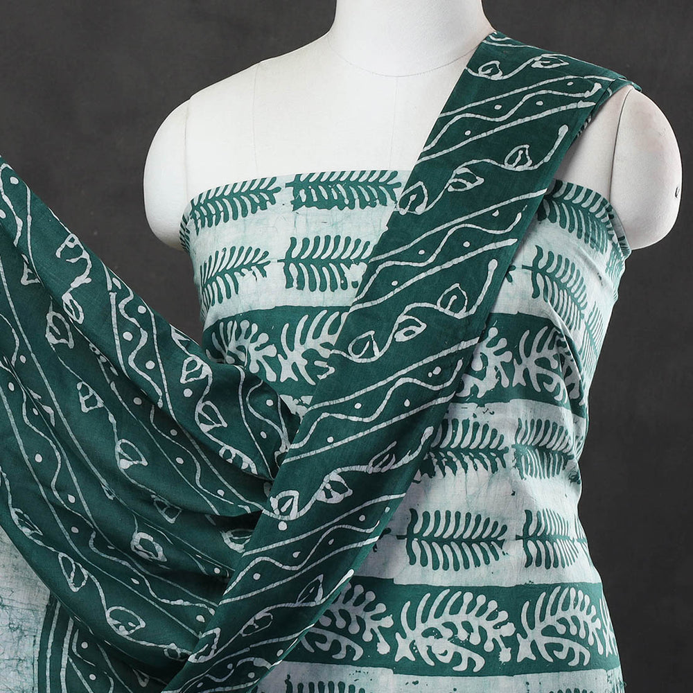 Green - 3pc Cotton Kutch Batik Print Dress Material 27