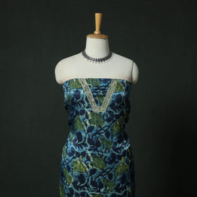Blue - Bagru Vanaspati Block Print Modal Silk Lace Handwork 2pc Unstitched Dress Material Kurta Set 17
