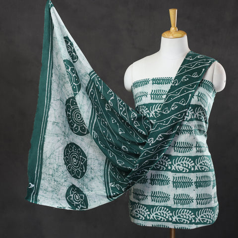 Buy Green 3pc Cotton Kutch Batik Print Dress Material