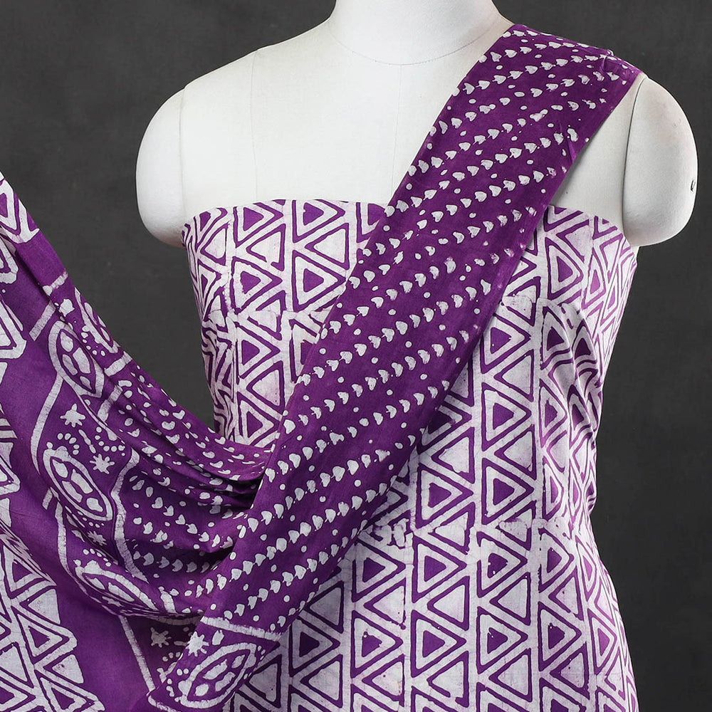 Purple - 3pc Cotton Kutch Batik Print Dress Material 28