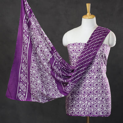 Purple - 3pc Cotton Kutch Batik Print Dress Material 28