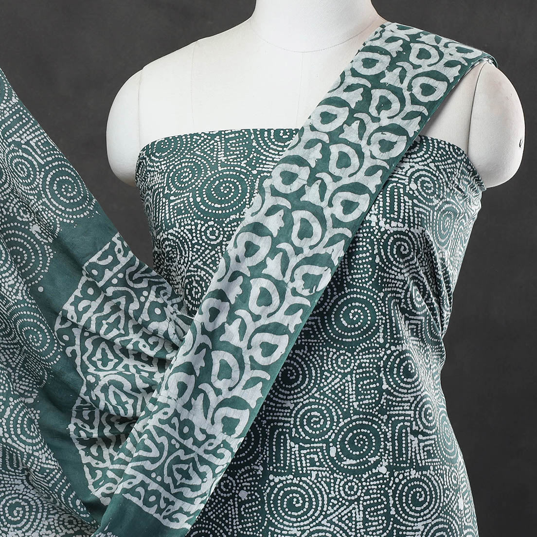 Green - 3pc Cotton Kutch Batik Print Dress Material 29