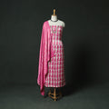 Pink - Bagru Vanaspati Block Print Modal Silk Lace Handwork 2pc Unstitched Dress Material Kurta Set 18