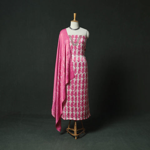 Bagru Vanaspati Block Print Modal Silk Lace Handwork 2pc Unstitched Dress Material Kurta Set 18