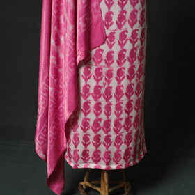 Pink - Bagru Vanaspati Block Print Modal Silk Lace Handwork 2pc Unstitched Dress Material Kurta Set 18