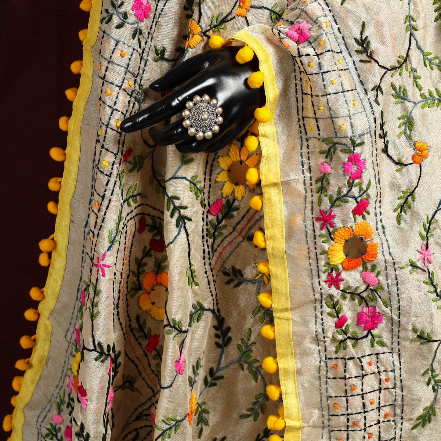 Ranihati Chapa Work Chanderi Silk Hand Embroidery Dupatta 02