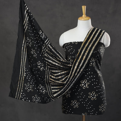 Black - 3pc Cotton Kutch Batik Print Dress Material 34