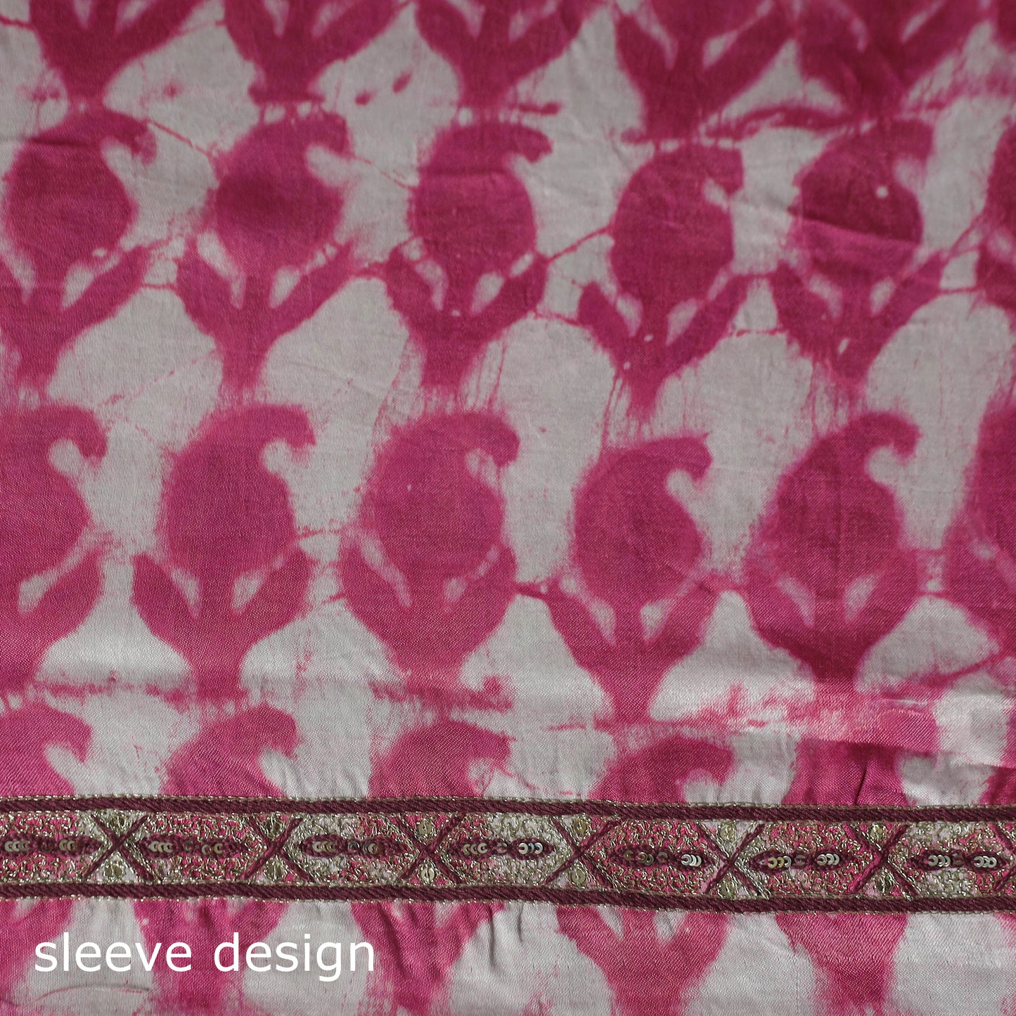 Pink - Bagru Vanaspati Block Print Modal Silk Lace Handwork 2pc Unstitched Dress Material Kurta Set 18