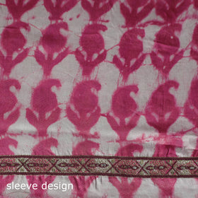 Pink - Bagru Vanaspati Block Print Modal Silk Lace Handwork 2pc Unstitched Dress Material Kurta Set 18