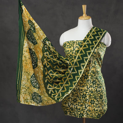 Green - 3pc Cotton Kutch Batik Print Dress Material 36