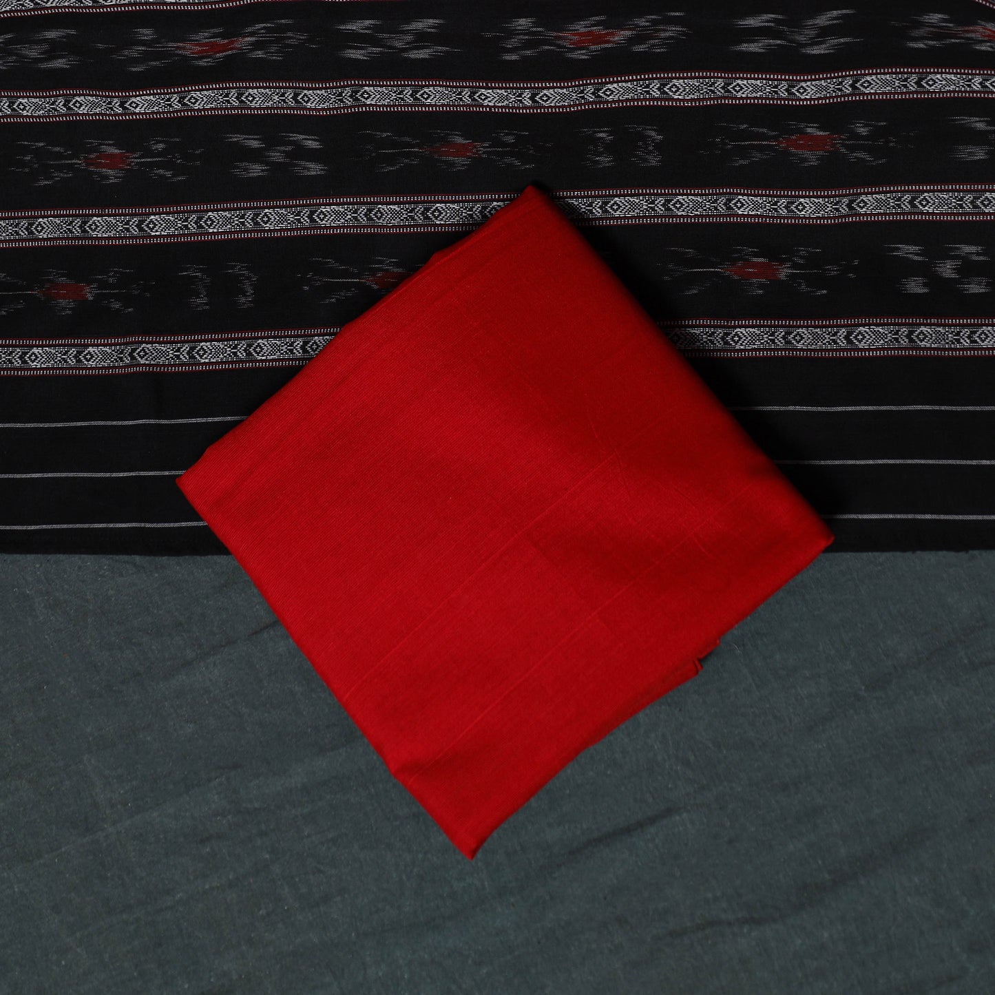 Handloom Cotton 3pc Unstitched Sambalpuri Ikat Dress Material Suit Set 15