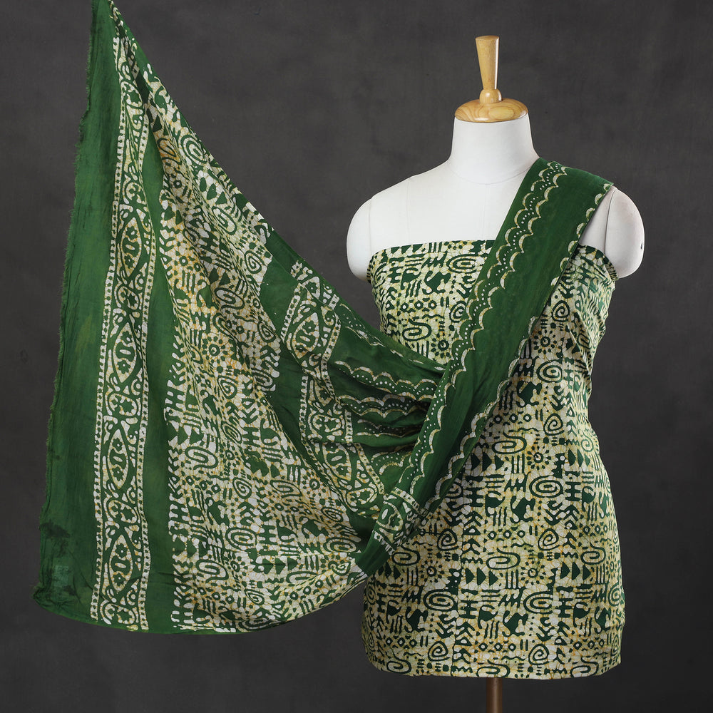 Green - 3pc Cotton Kutch Batik Print Dress Material 38