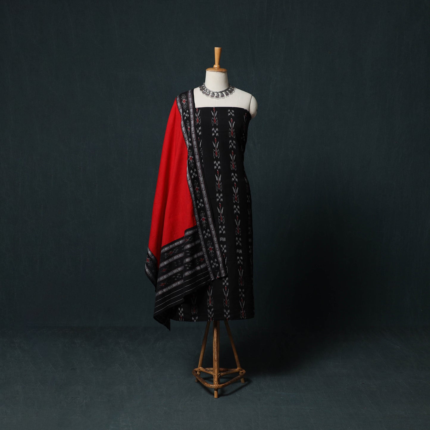 Handloom Cotton 3pc Unstitched Sambalpuri Ikat Dress Material Suit Set 15